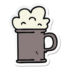sticker of a quirky hand drawn cartoon tankard of beer