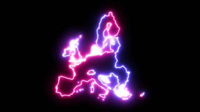 Two-colors neon glowing European Union map silhouette