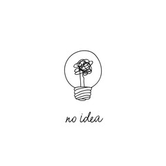 no creativity complicated idea concept illustration. simple line light bulb with tangled filament thread vector design.