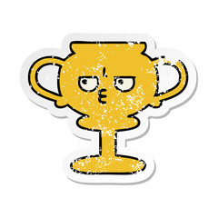 distressed sticker of a cute cartoon trophy