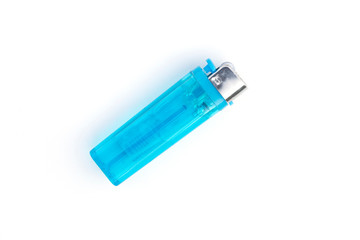 Blue gas lighter isolated on white background.