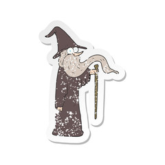 retro distressed sticker of a cartoon wizard