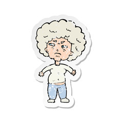 retro distressed sticker of a cartoon annoyed old woman