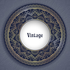 Vintage ornamental round frame for greeting card, invitation or packaging design