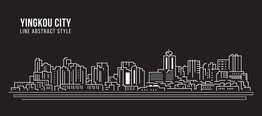 Fototapeta premium Cityscape Building Line art Vector Illustration design - Yingkou city