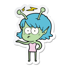 sticker of a cartoon alien girl