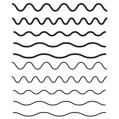 Set of wavy, zigzag, horizontal lines. Waves outline icon. Wave thin line symbol