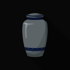 Flat design icons of urn for ashes. Cremation and funeral urn with dust. Burial and dead man. Isolated. Vector illustration.
