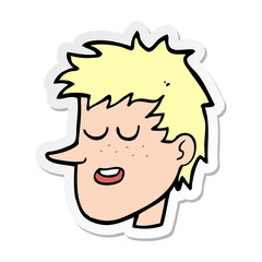 sticker of a cartoon happy boy face
