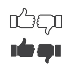 Like and dislike icons set. Thumbs up and thumbs down.
