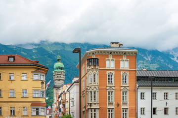 Fototapeta na wymiar INNSBRUCK, AUSTRIA - June 27, 2018: Street view of downtown in Innsbruck, Austria