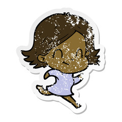 distressed sticker of a cartoon friendly girl