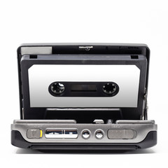 Vintage audio player. Old fashioned portable cassette player, cult object, icon and symbol of the...