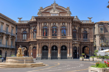 Fototapeta na wymiar Catania, Italy. Ancient port city of Sicily. It is located at the foot of Mount Etna. Splendid its Cathedral of Sant'Agata, the Bellini Theater and the famous square with the elephant.