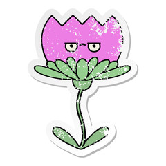 distressed sticker of a cute cartoon flower