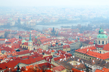 Fototapeta na wymiar Beautiful top view of historical center of Prague, Czech Republic