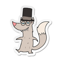 sticker of a cartoon little wealthy wolf