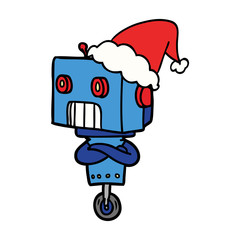 line drawing of a robot wearing santa hat