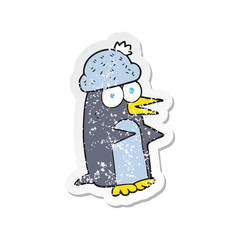 retro distressed sticker of a cartoon penguin