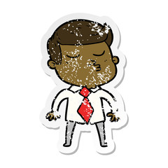 distressed sticker of a cartoon model guy pouting