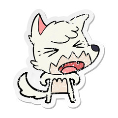 distressed sticker of a angry cartoon fox