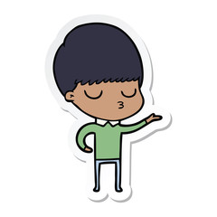 sticker of a cartoon calm boy