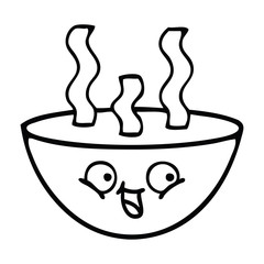line drawing cartoon bowl of hot soup