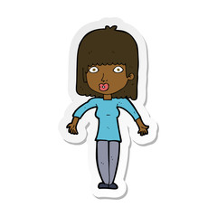 sticker of a cartoon woman shrugging