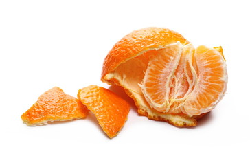 Peeled clementine, orange mandarin slices isolated on white background