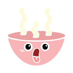 flat color retro cartoon bowl of hot soup