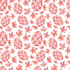 Watercolor pattern with eggs for Easter. On a white background.