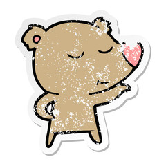 distressed sticker of a happy cartoon bear