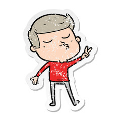 distressed sticker of a cartoon model guy pouting