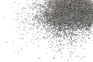 Poppy seeds isolated on white background and texture, top view