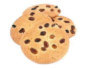 Cookies with raisin on white background