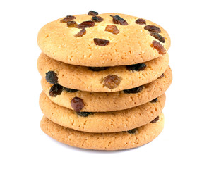 Cookies with raisin on white background
