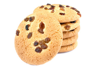 Cookies with raisin on white background