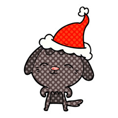 happy comic book style illustration of a dog wearing santa hat