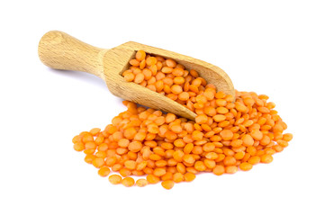 Lentil and scoop isolated on white background