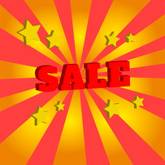 Advertising image with a radial background and the word SALE