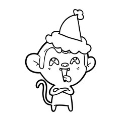 crazy line drawing of a monkey wearing santa hat