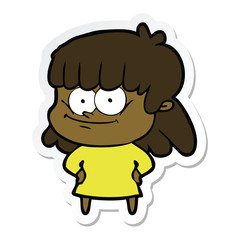 sticker of a cartoon smiling woman