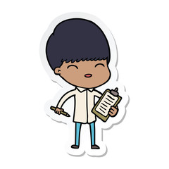 sticker of a cartoon boy taking notes