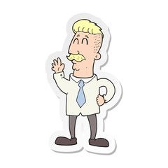 sticker of a cartoon office man waving
