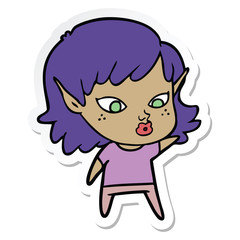 sticker of a pretty cartoon elf girl