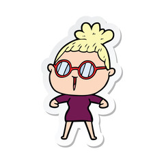 sticker of a cartoon woman wearing spectacles