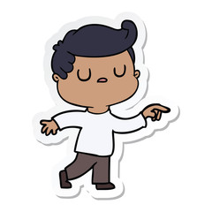 sticker of a cartoon aloof man pointing finger