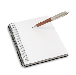 Empty notepad (sketch book) with pen isolated on white background