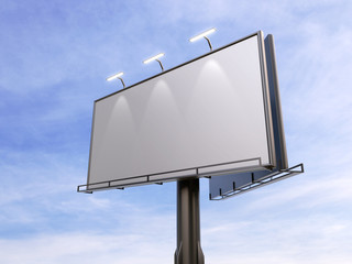 3D rendering of blank billboard (empty advertisement) with clouds. Empty mockup template