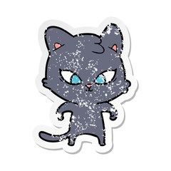 distressed sticker of a cute cartoon cat